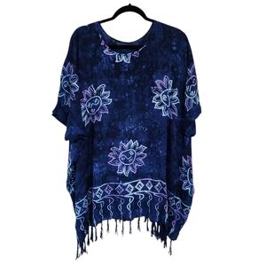 Celestial Sun Top Onesize Blue Purple Tie dye Oversized Fringe Festival Fairy